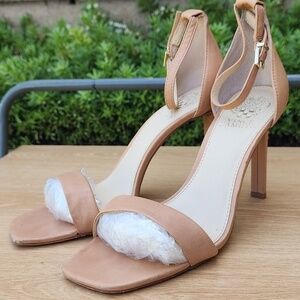 Vince Camuto Size 9M Leather beige Women's Open Toe Sandals Ankle Strap